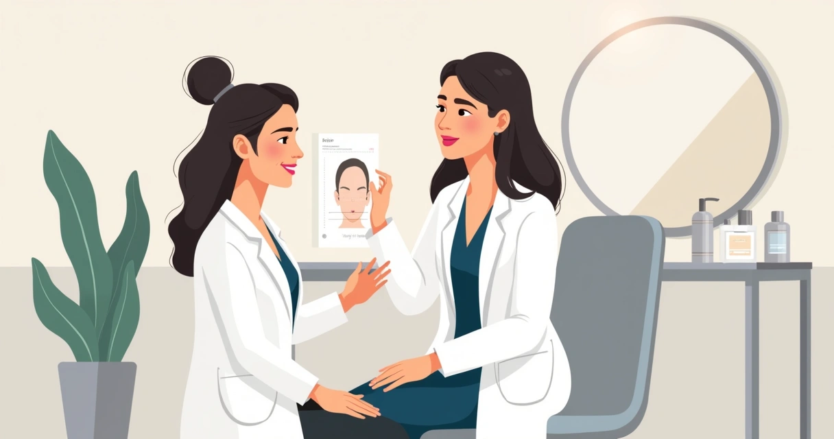 Profissional avaliando pontos faciais para aplicação estética 