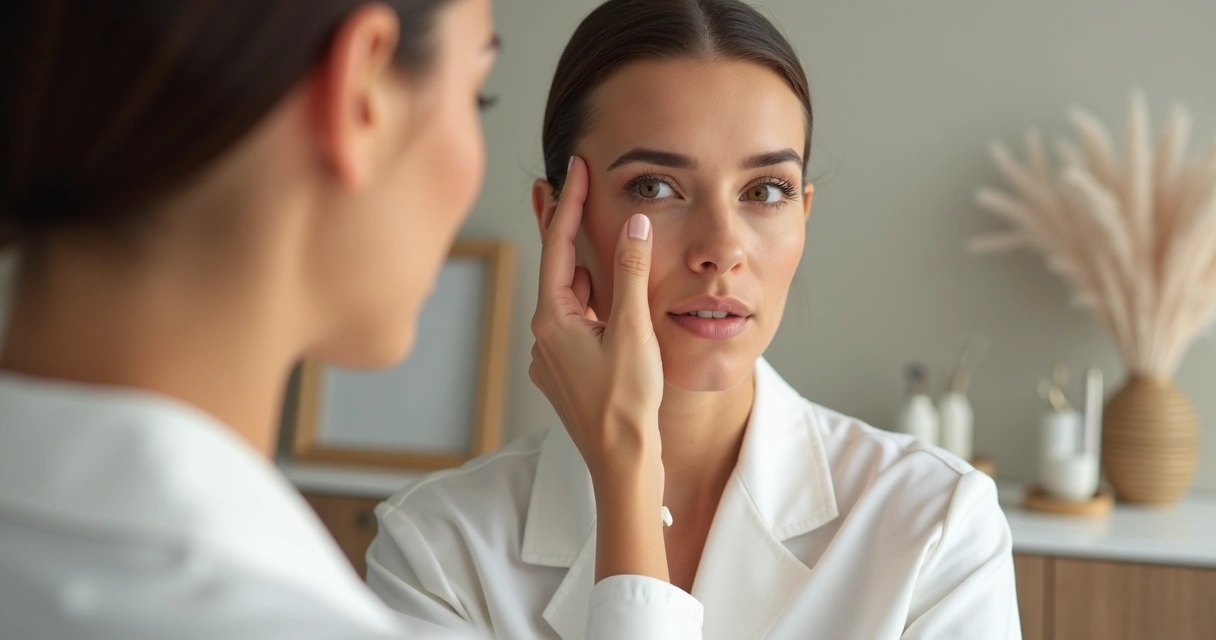 Profissional avaliando proporções faciais em consultório 