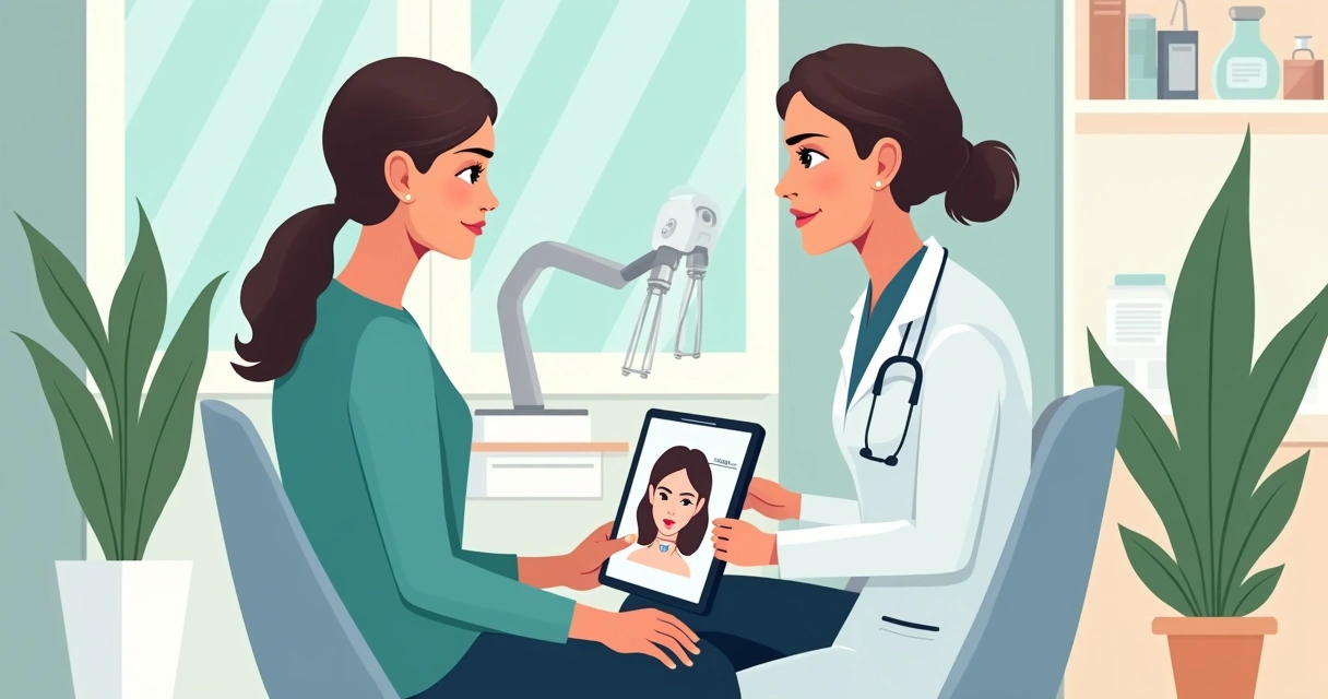 Ilustração de avaliação facial em ambiente de estética avançada 