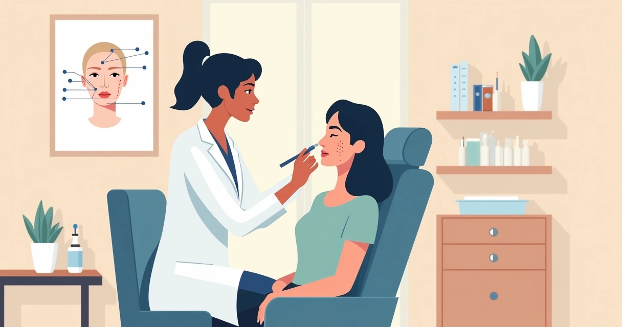 Profissional avaliando pontos faciais para tratamento estético 