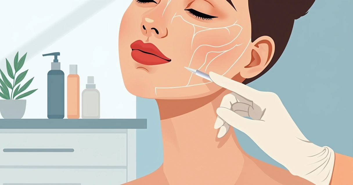 Avaliação facial com marcações de tratamento no rosto