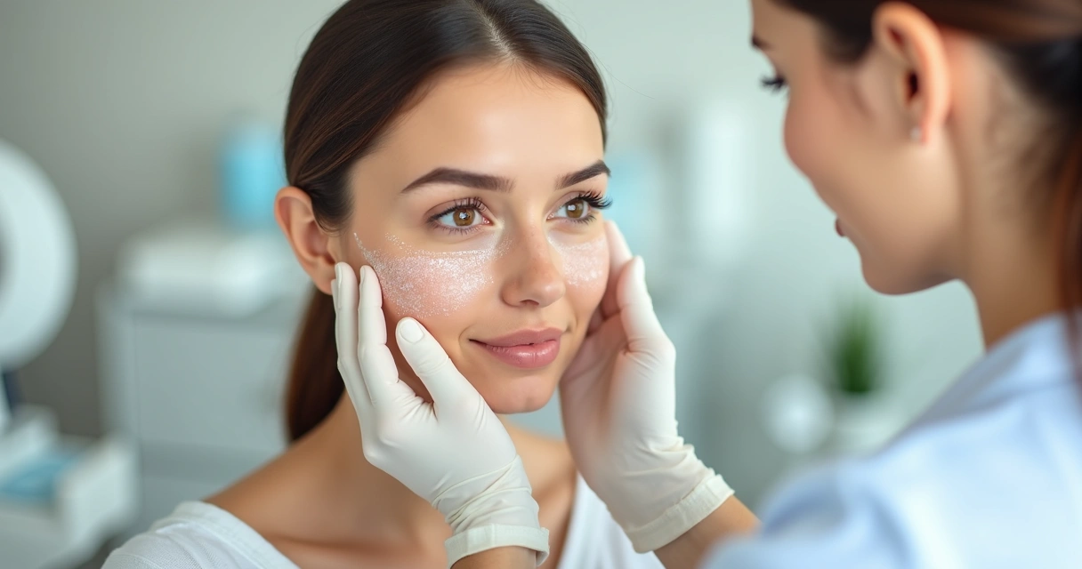Avaliação facial com marcações para tratamento estético no rosto 