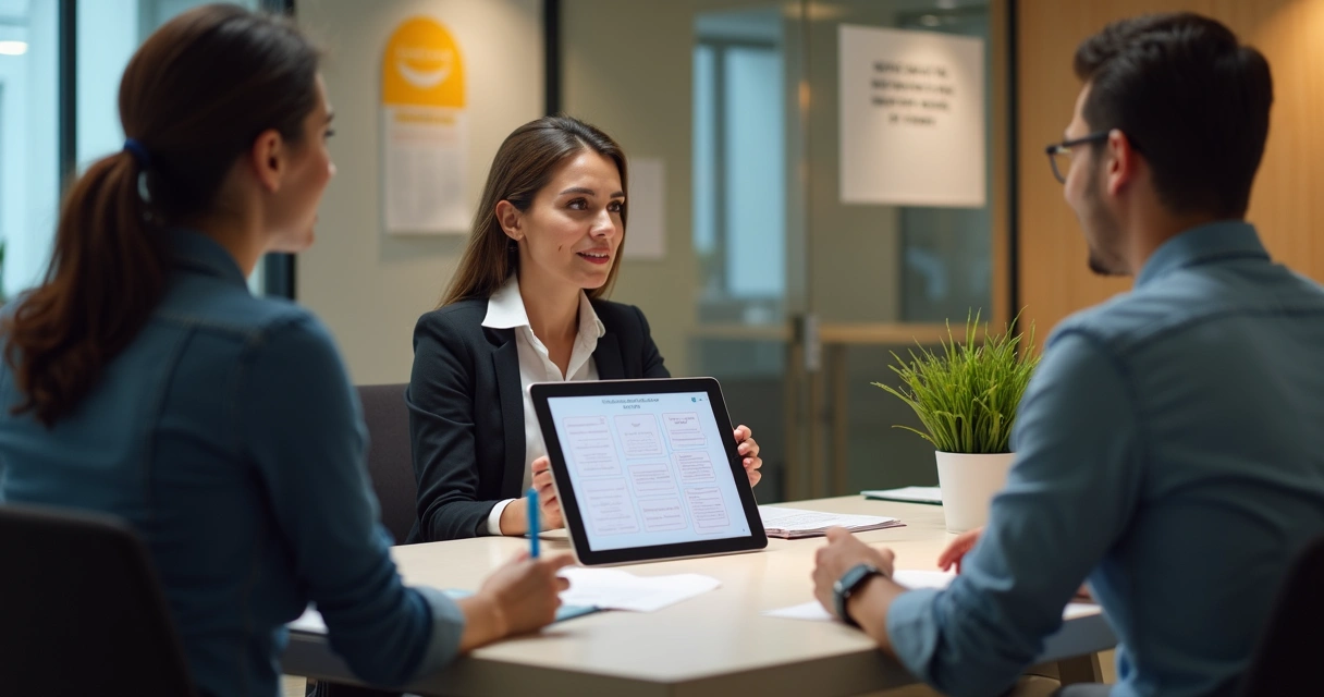 Gestora dando feedback a colaborador durante avaliação 