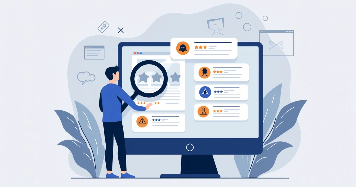 Tela com avaliações de fornecedor online sendo analisadas por uma pessoa 