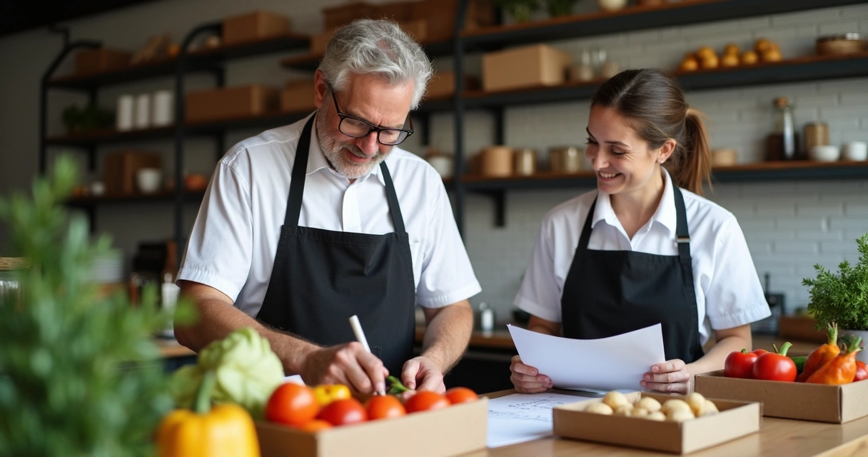 Dono de restaurante avaliando produtos recebidos no balcão 