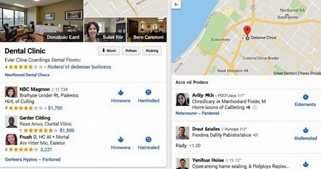 Tela mostrando clínica odontológica com avaliações positivas no Google Maps 