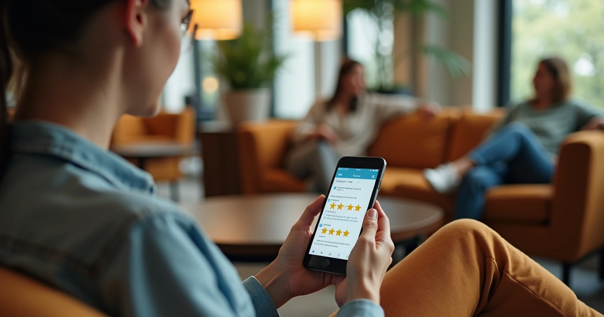 Hóspede deixando avaliação online pelo celular
