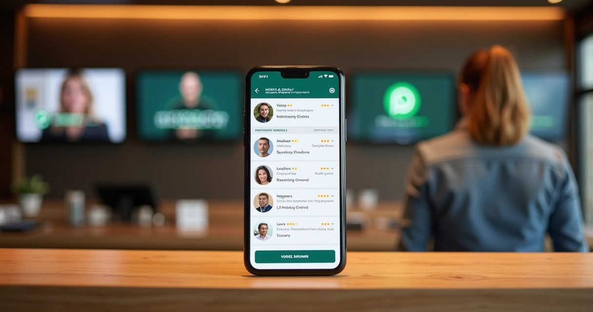Celular exibindo avaliação do hóspede enviada pelo WhatsApp 