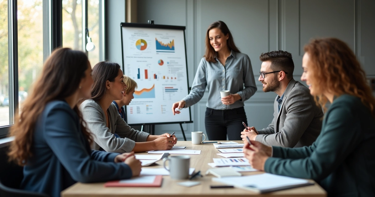 Equipe reunida avaliando aspectos humanos do trabalho 