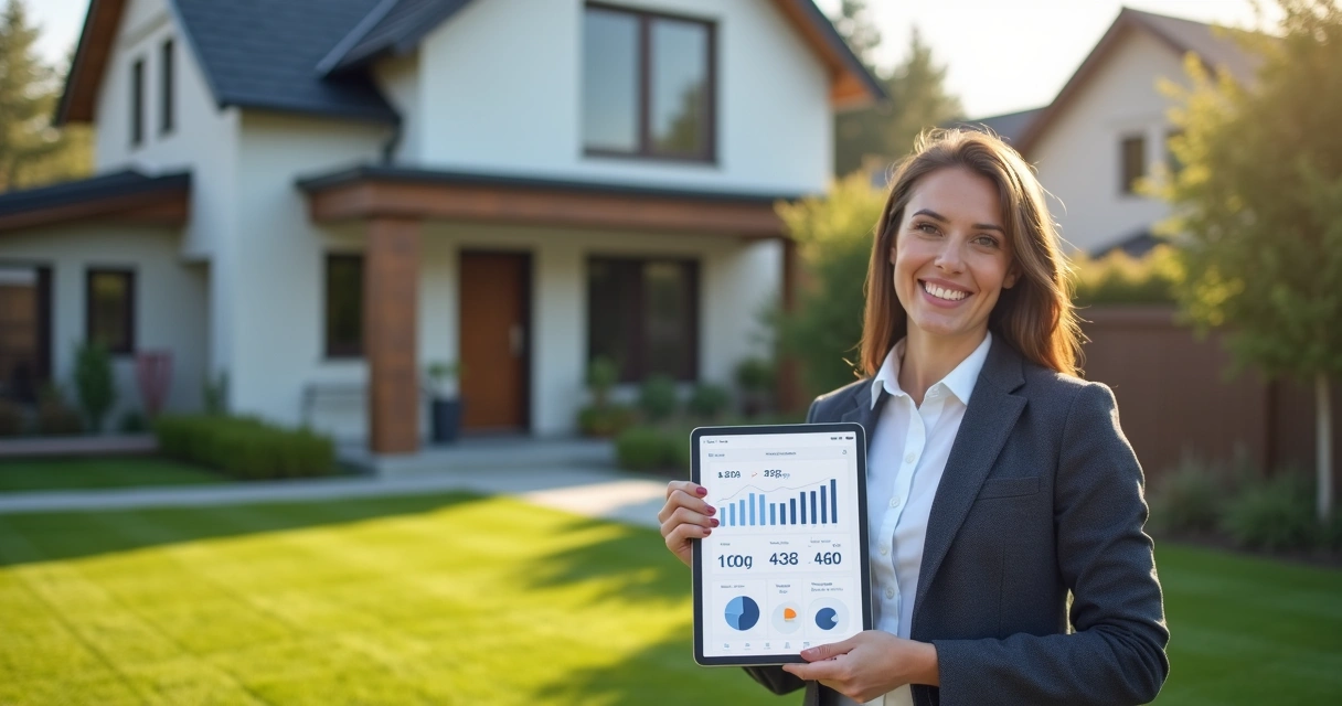 Corretor usando aplicativo de IA para avaliação de imóvel 