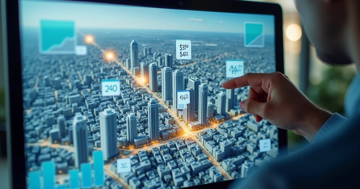 Mapa digital mostrando diferentes valores estimados de apartamentos urbanos 