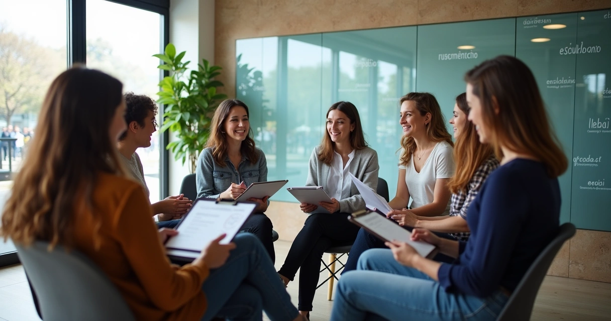Grupo em roda discutindo indicadores de impacto social 