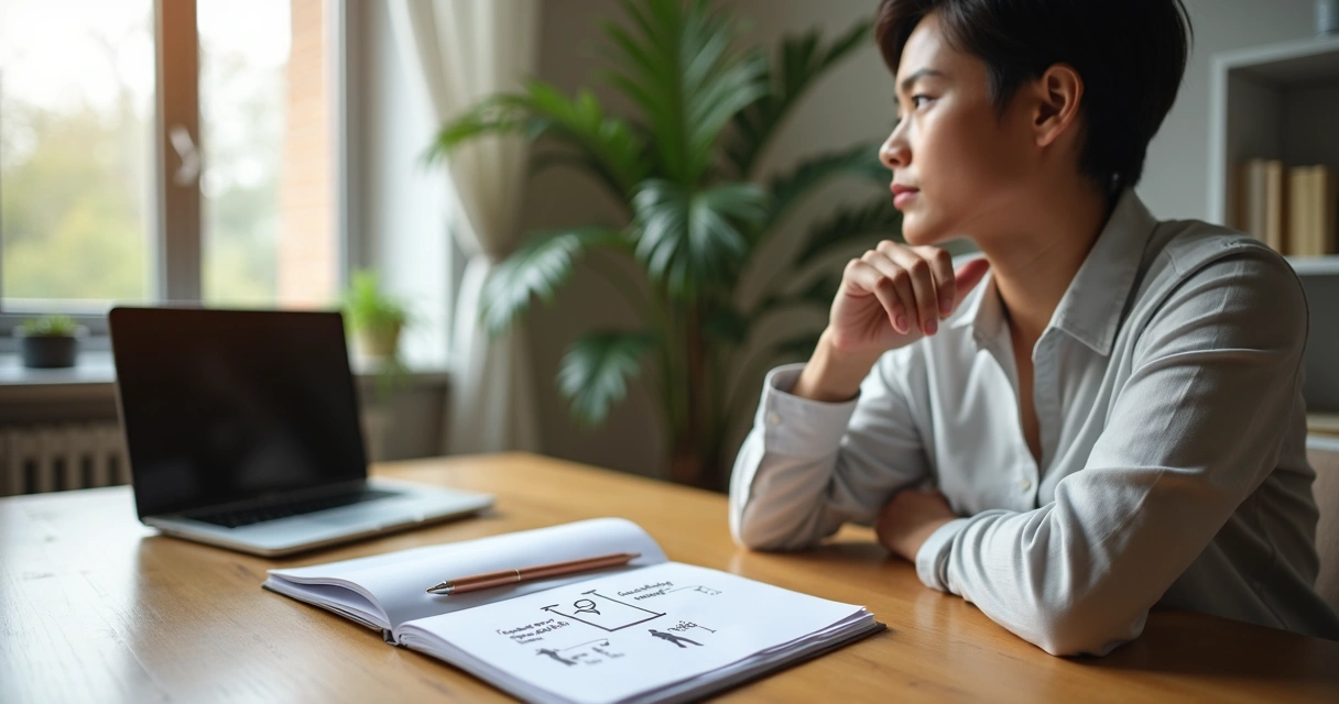 Pessoa refletindo sobre decisões com foco em impacto humano 