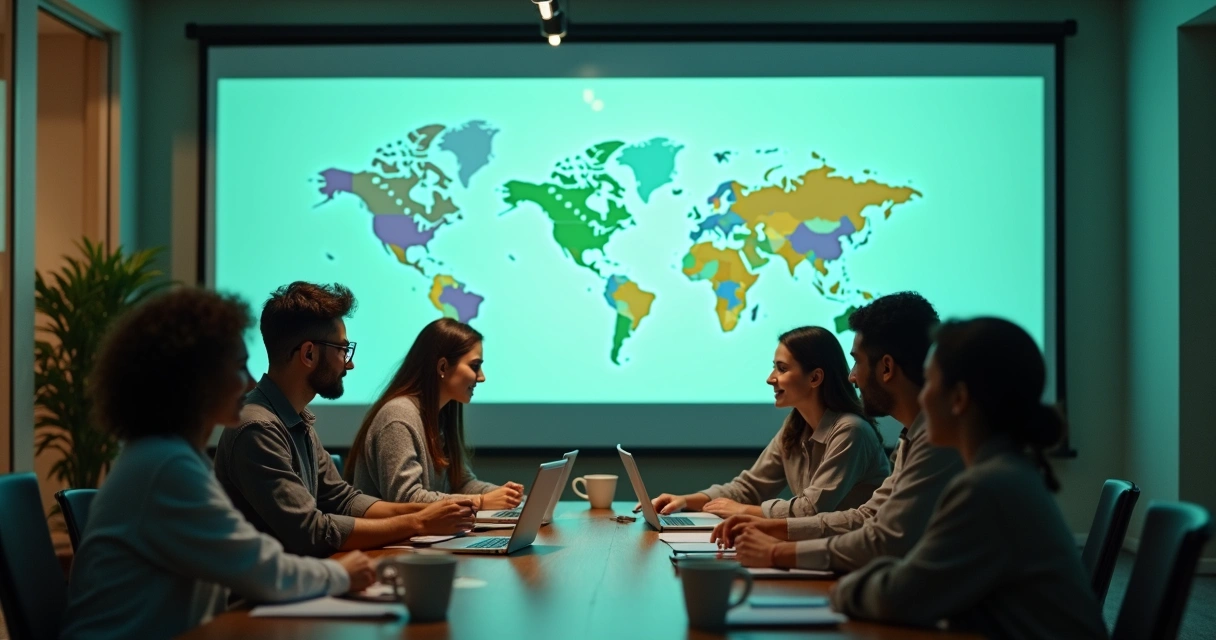 Equipe analisando gráficos sobre o impacto social de um serviço