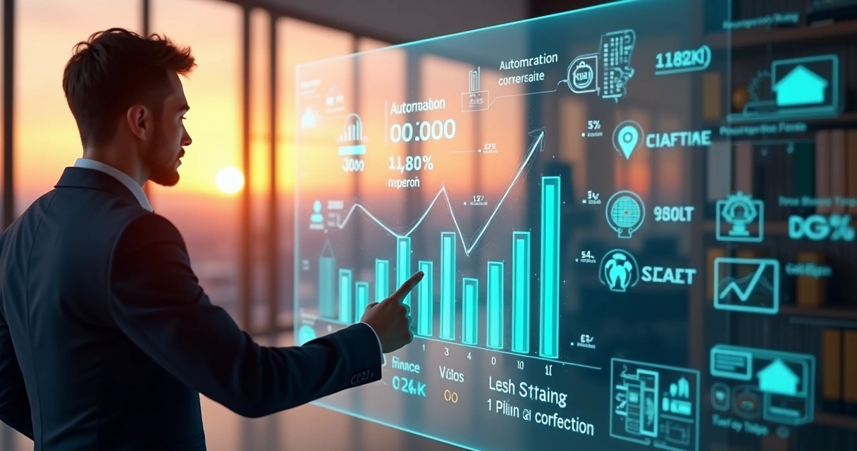 Gestor de imobiliária comparando custos e ganhos de CRM imobiliário em quadro transparente 