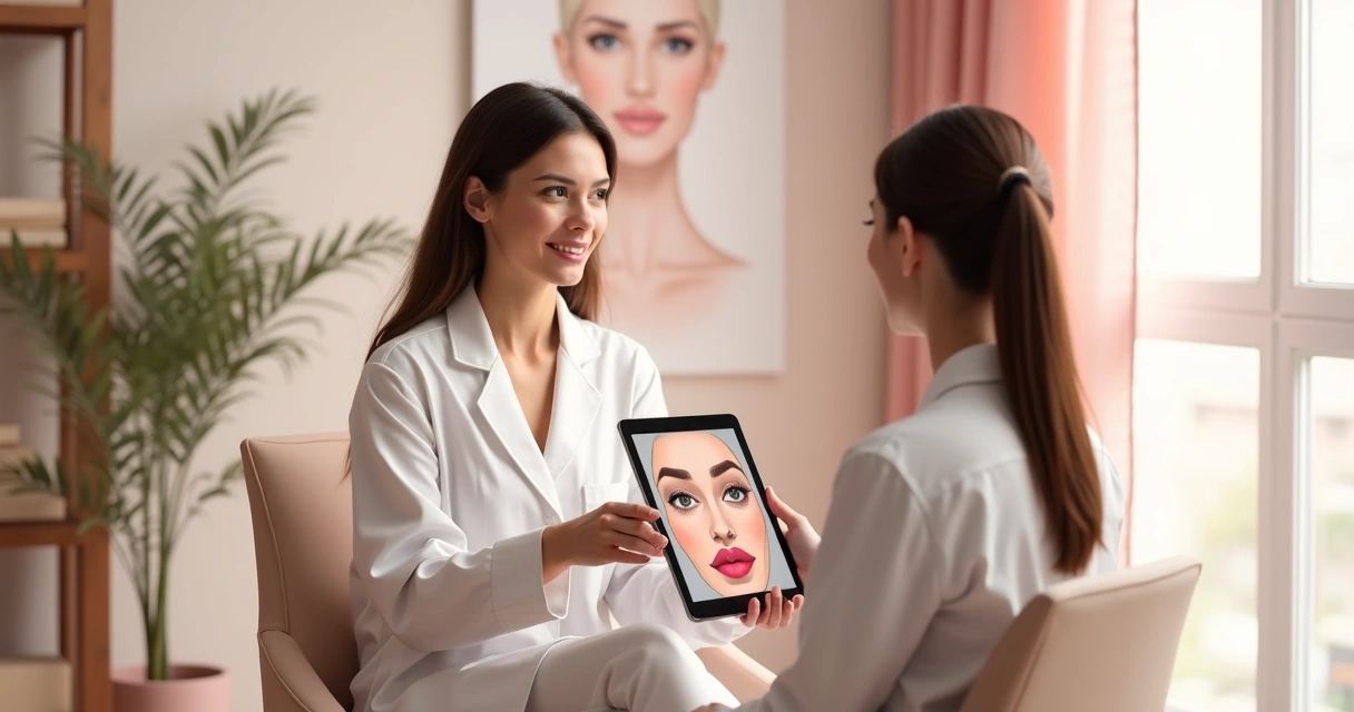 Avaliação facial com foco no contorno dos lábios e proporções do rosto 