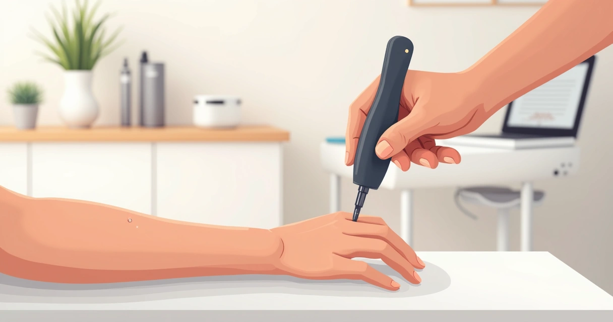 Avaliação de lesão cutânea com lupa dermatológica 