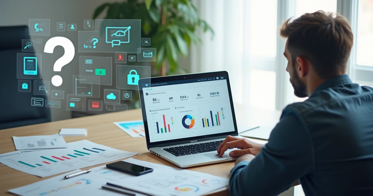 Gestor analisando gráficos de desempenho de plataforma EAD em notebook 