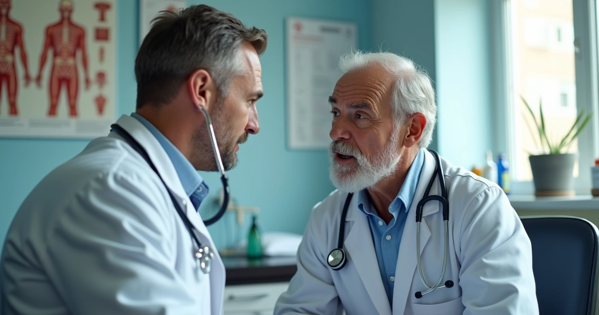 Médico andrologista avaliando paciente na sala de consulta 