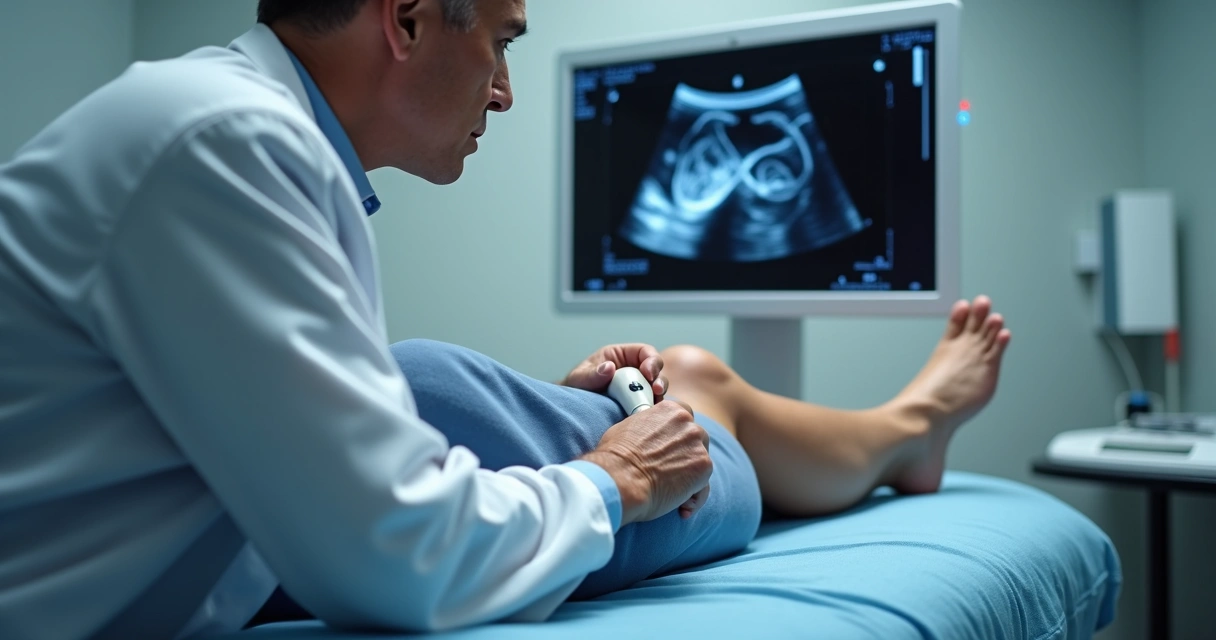 Médico faz avaliação com ultrassom em paciente na clínica 