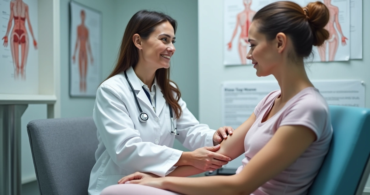 Paciente recebendo avaliação médica de veias nos braços