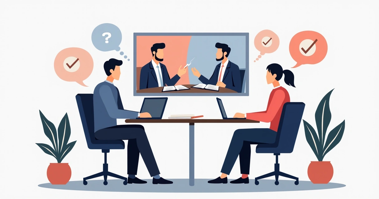 Gestores analisando opções de consultoria digital e presencial em tela dividida 