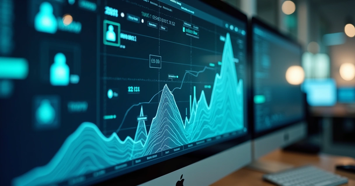 Gráficos digitais crescendo em tela de computador 