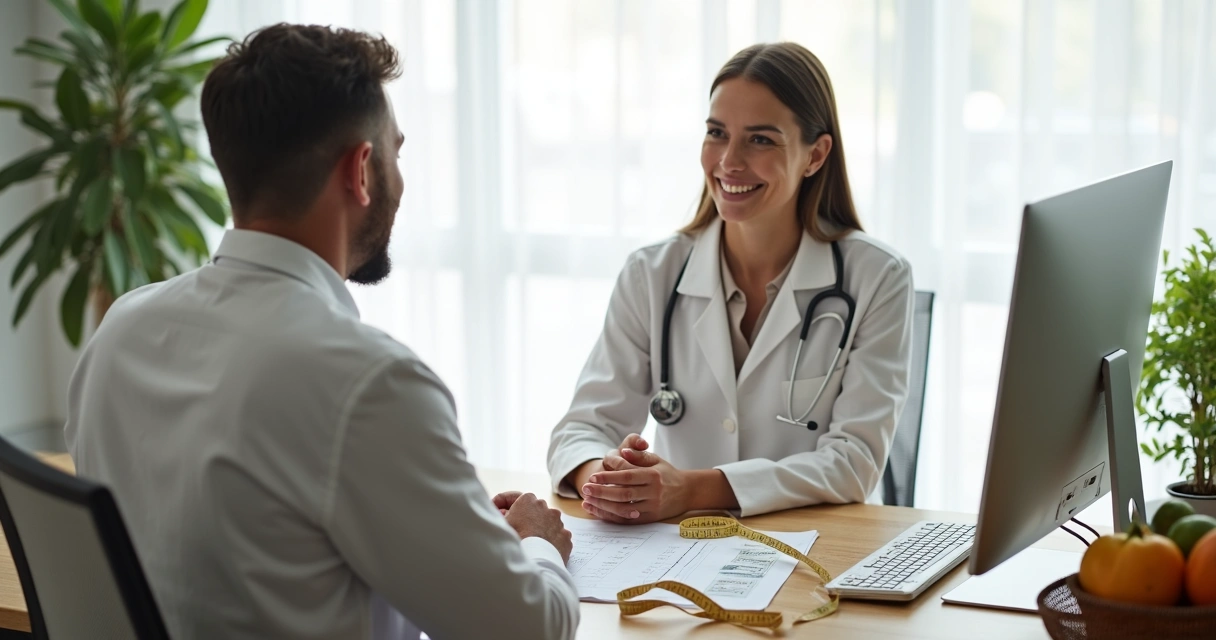 Nutricionista avaliando paciente durante consulta 
