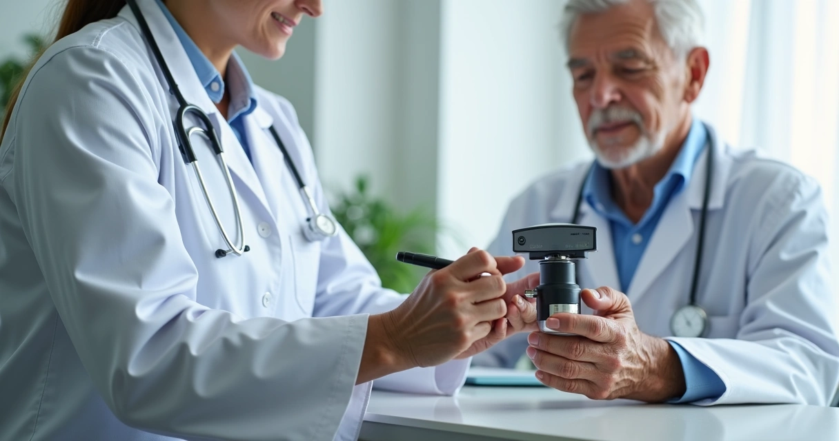 Nutricionista avaliando força muscular de idoso 