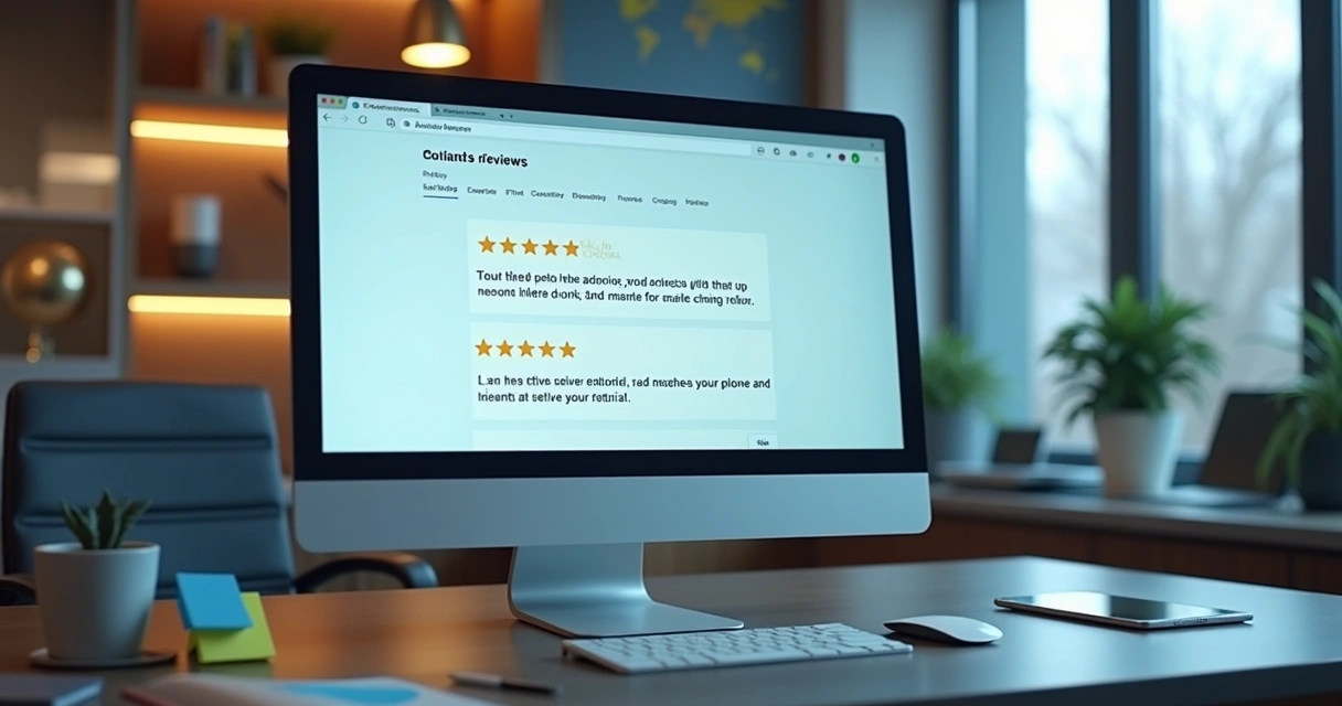 Avaliações positivas online para consultório médico em tela de computador 