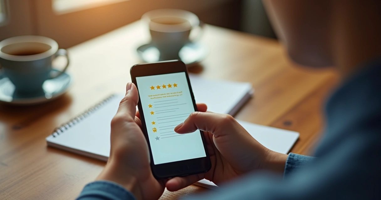 Avaliação online de hotel sendo preenchida no celular 