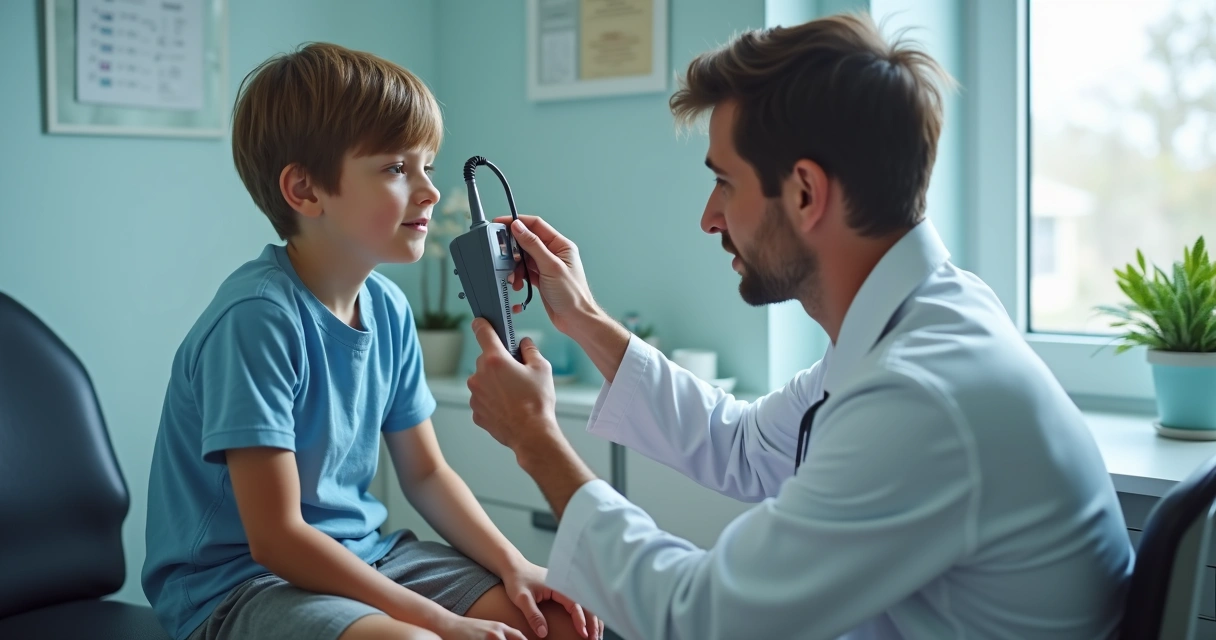 Avaliação testicular com orquidômetro em adolescente, consulta clínica 