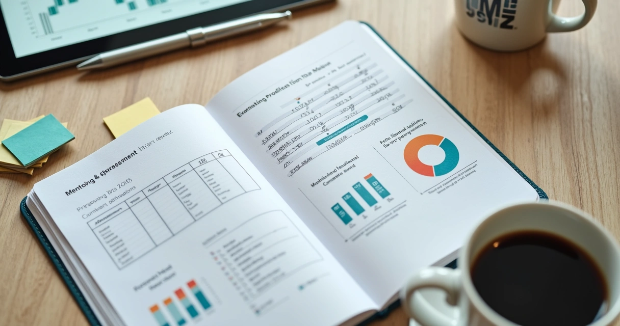 Painel com indicadores e caderno de avaliação de mentoria 