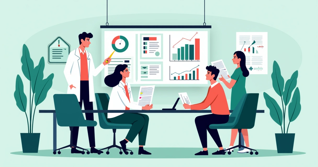 Avaliação dos programas de prevenção e controle das IRAS no Brasil em 2026 1 Equipe multidisciplinar analisando gráficos e relatórios em uma sala de reuniões