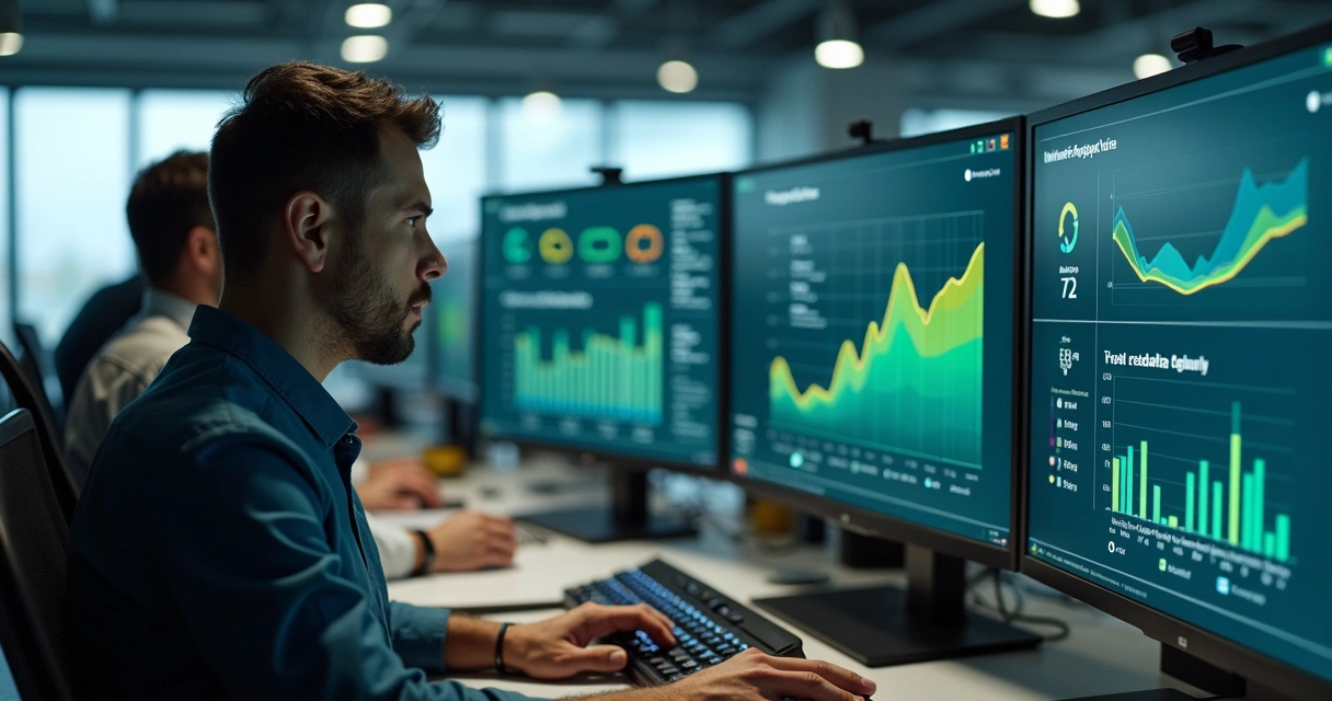 Gestor técnico visualizando indicadores de adoção de tecnologia em dashboard 