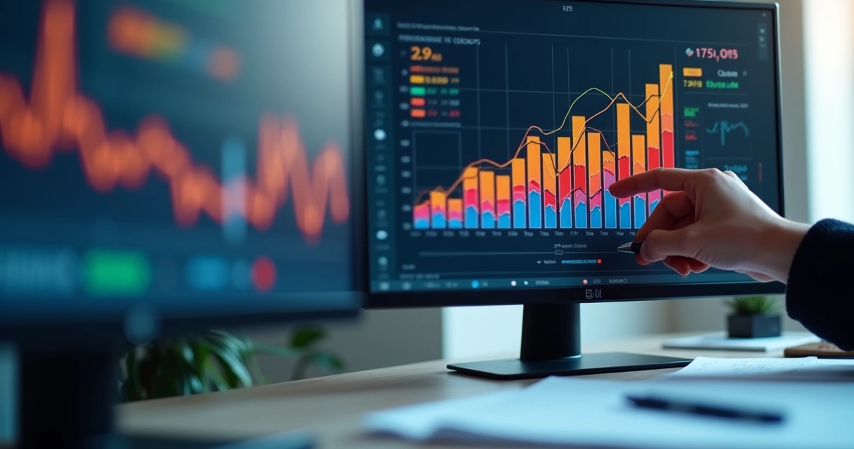 Gráfico em tela de computador mostra evolução nos indicadores de desempenho após ações de treinamento. 