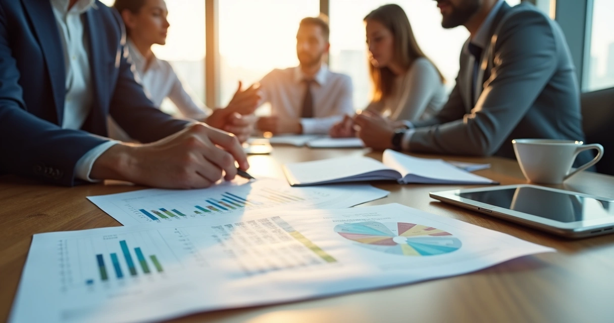 Profissional analisando gráficos de riscos psicossociais em mesa de trabalho