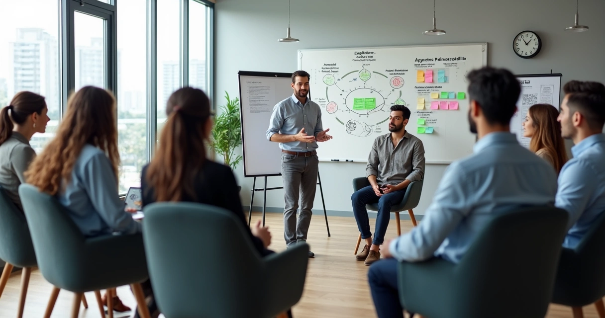 Equipe de trabalho em círculo discutindo avaliação de riscos psicossociais 