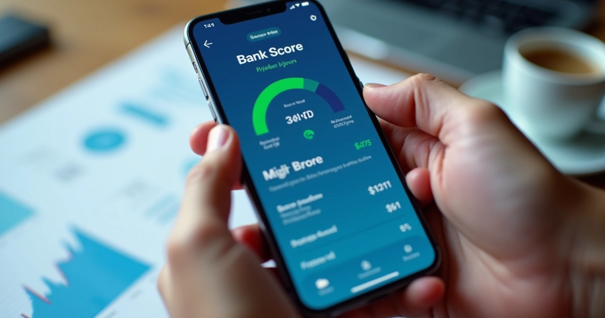 Tela de aplicativo bancário exibindo score de crédito e limite 