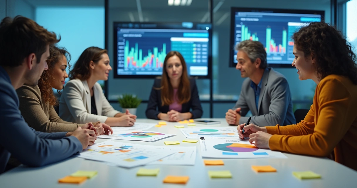Equipe de RH reunida discutindo habilidades comportamentais em reunião 