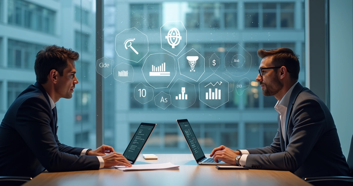 Especialista conduzindo entrevista técnica em sala moderna