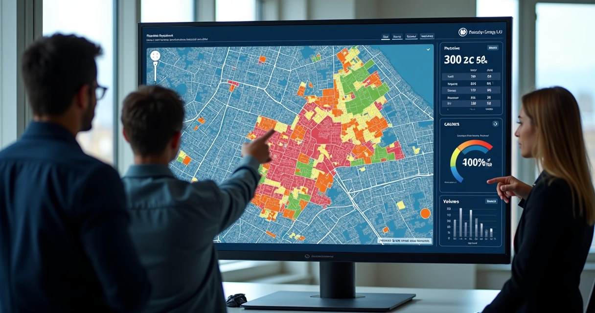Mapas coloridos com terrenos urbanos sendo avaliados por inteligência artificial 