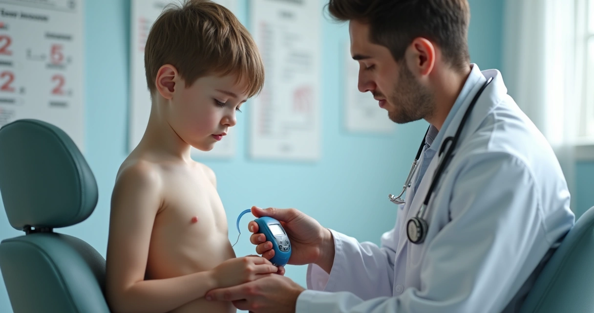 Médico utilizando orquidômetro em consulta para avaliar volume testicular.