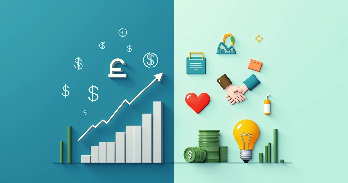 Gráfico comparando indicadores tradicionais e valores humanos 