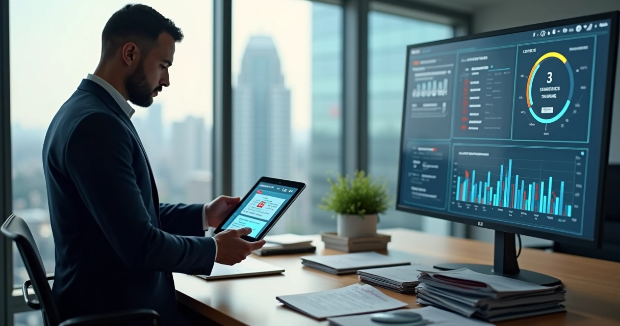 Gestor avaliando certificado de primeiros socorros em ambiente corporativo. 