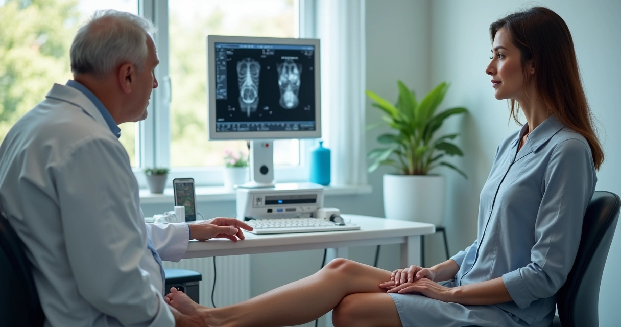 Consulta vascular com avaliação das pernas em consultório 