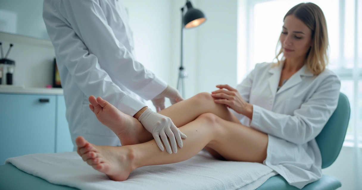 Avaliação médica das pernas com marcação de vasinhos 
