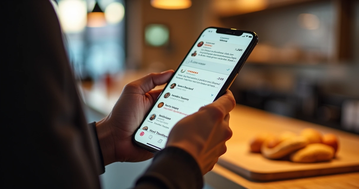 Análise de comentários de clientes no celular sobre horário de funcionamento do delivery. 