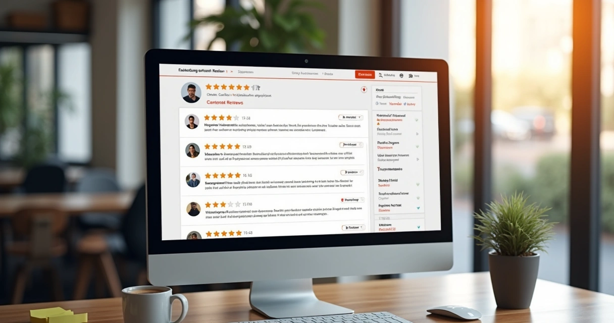 Tela com avaliações positivas de clientes em um painel digital