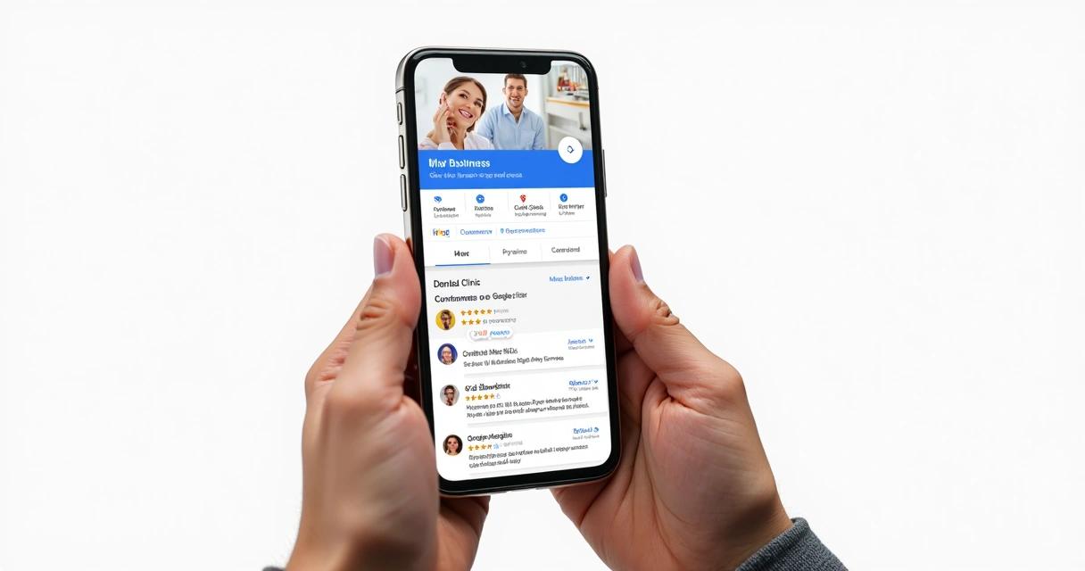 Tela de avaliações positivas em perfil do Google Meu Negócio de clínica odontológica 
